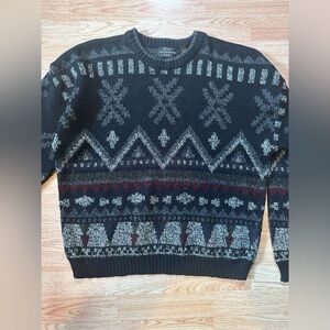 Expressions Black and Gray Crewneck Sweater with Nordic Patterns Size Large‎